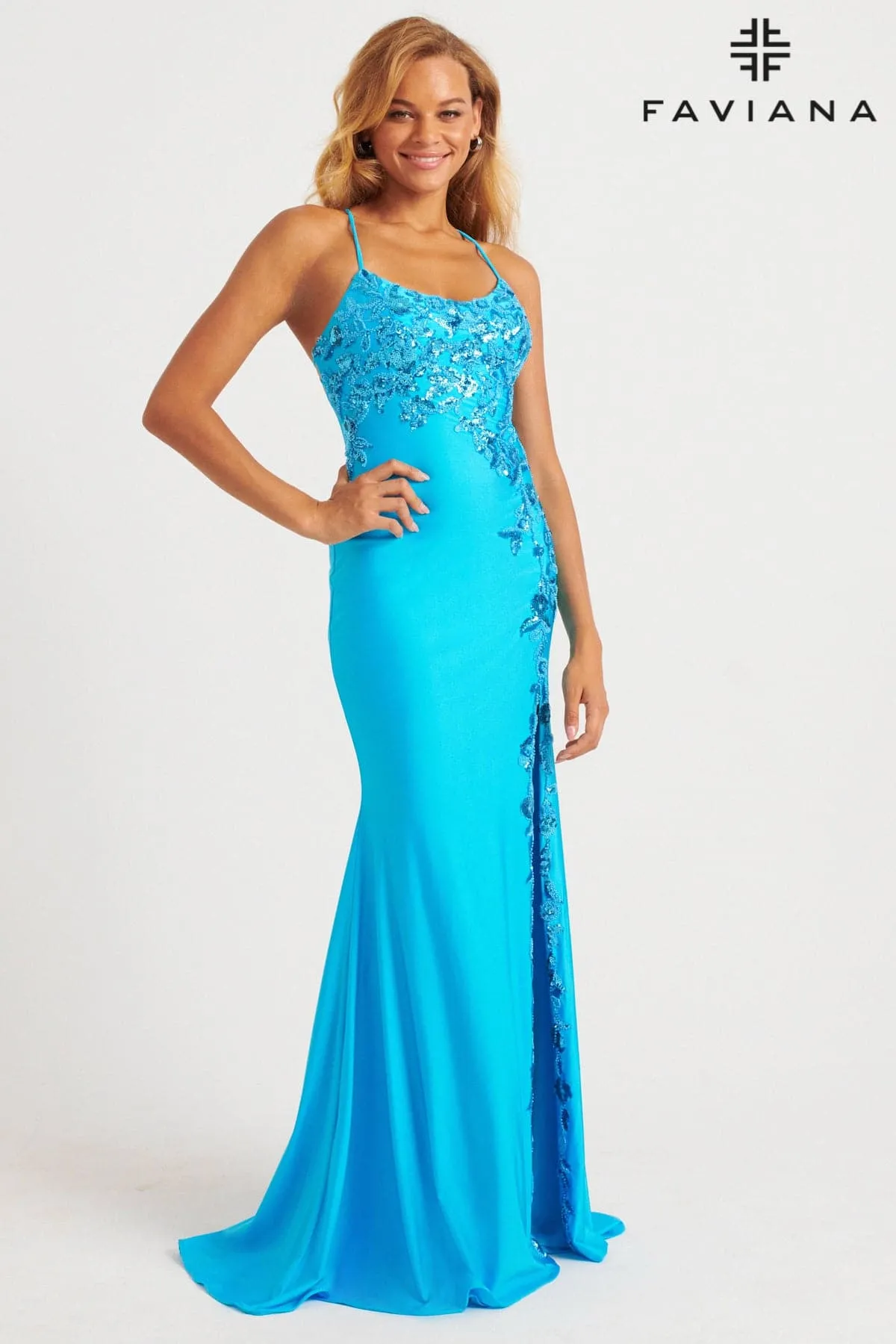 Faviana 11017 Long Formal Sequin Lace Prom Dress