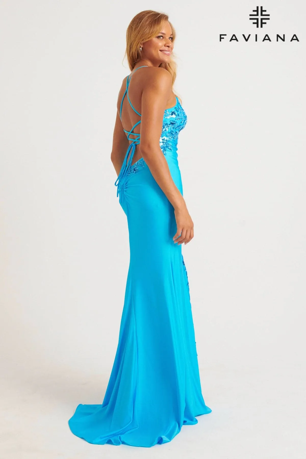 Faviana 11017 Long Formal Sequin Lace Prom Dress
