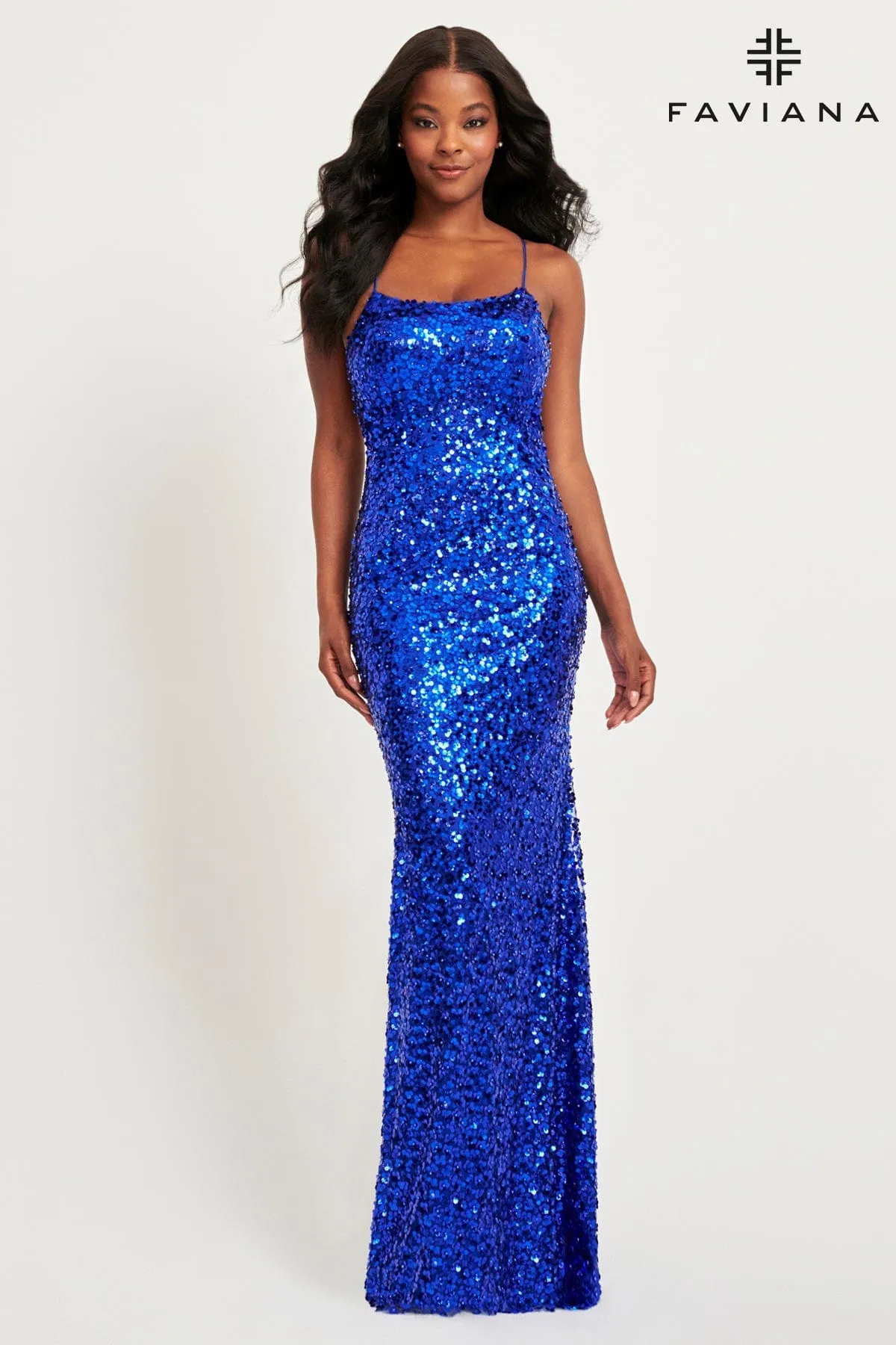 Faviana 11033 Long Formal Sequin Metallic Prom Dress