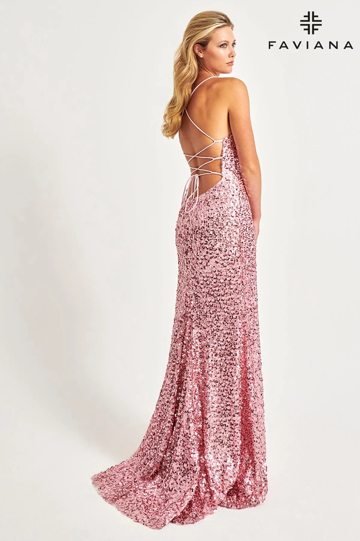 Faviana 11033 Long Formal Sequin Metallic Prom Dress