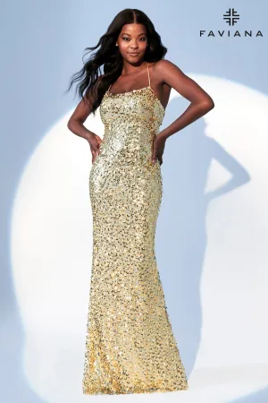 Faviana 11033 Long Formal Sequin Metallic Prom Dress