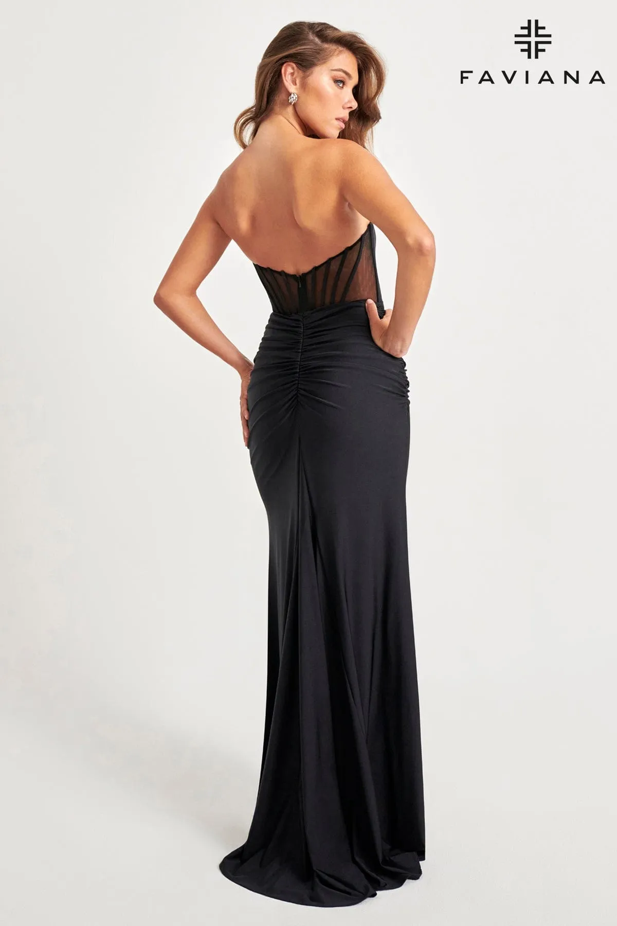 Faviana 11041 Long Fitted Formal Evening Corset Prom Dress