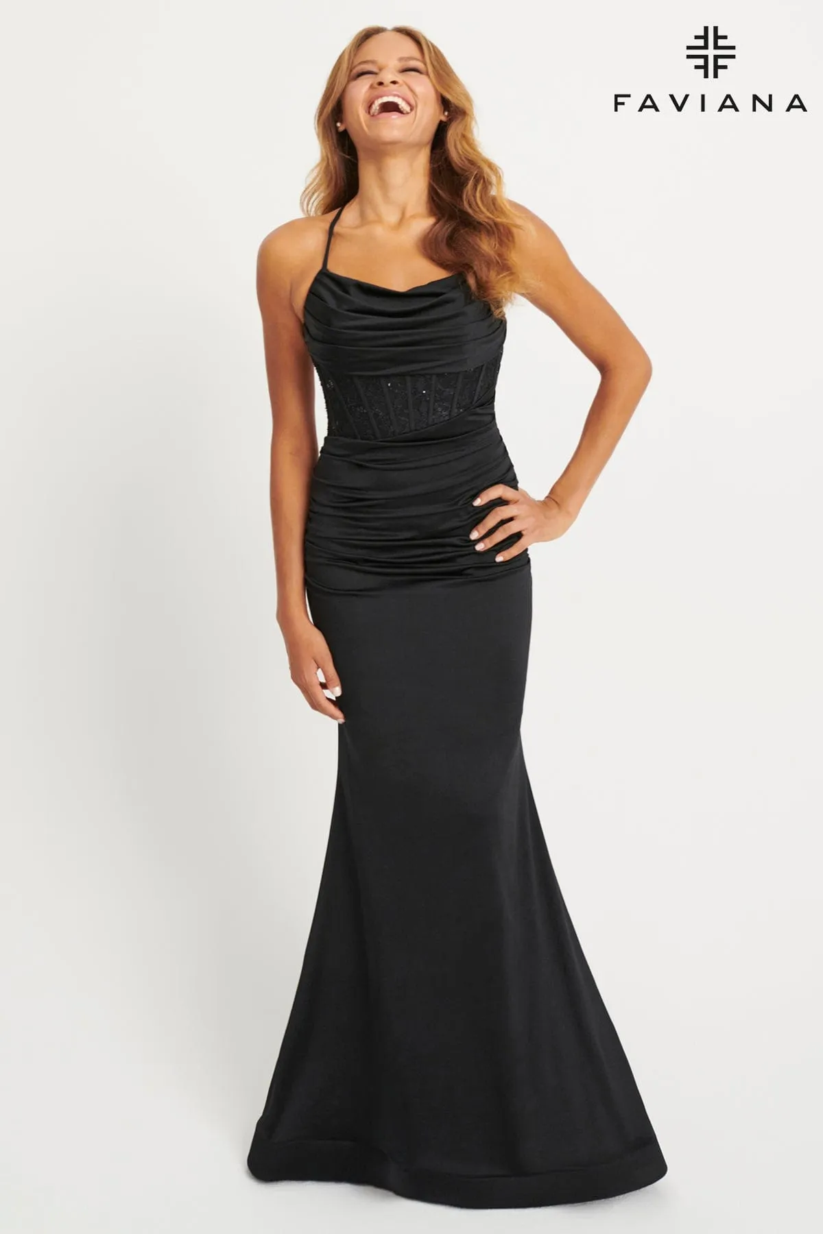 Faviana 11043 Lace Corset Long Formal Fitted Prom Dress