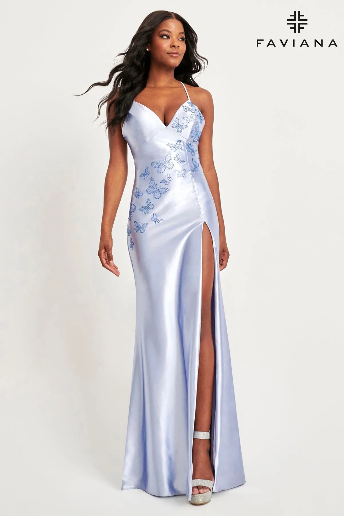 Faviana 11053 Long Slit Formal Prom Lace Beaded Dress