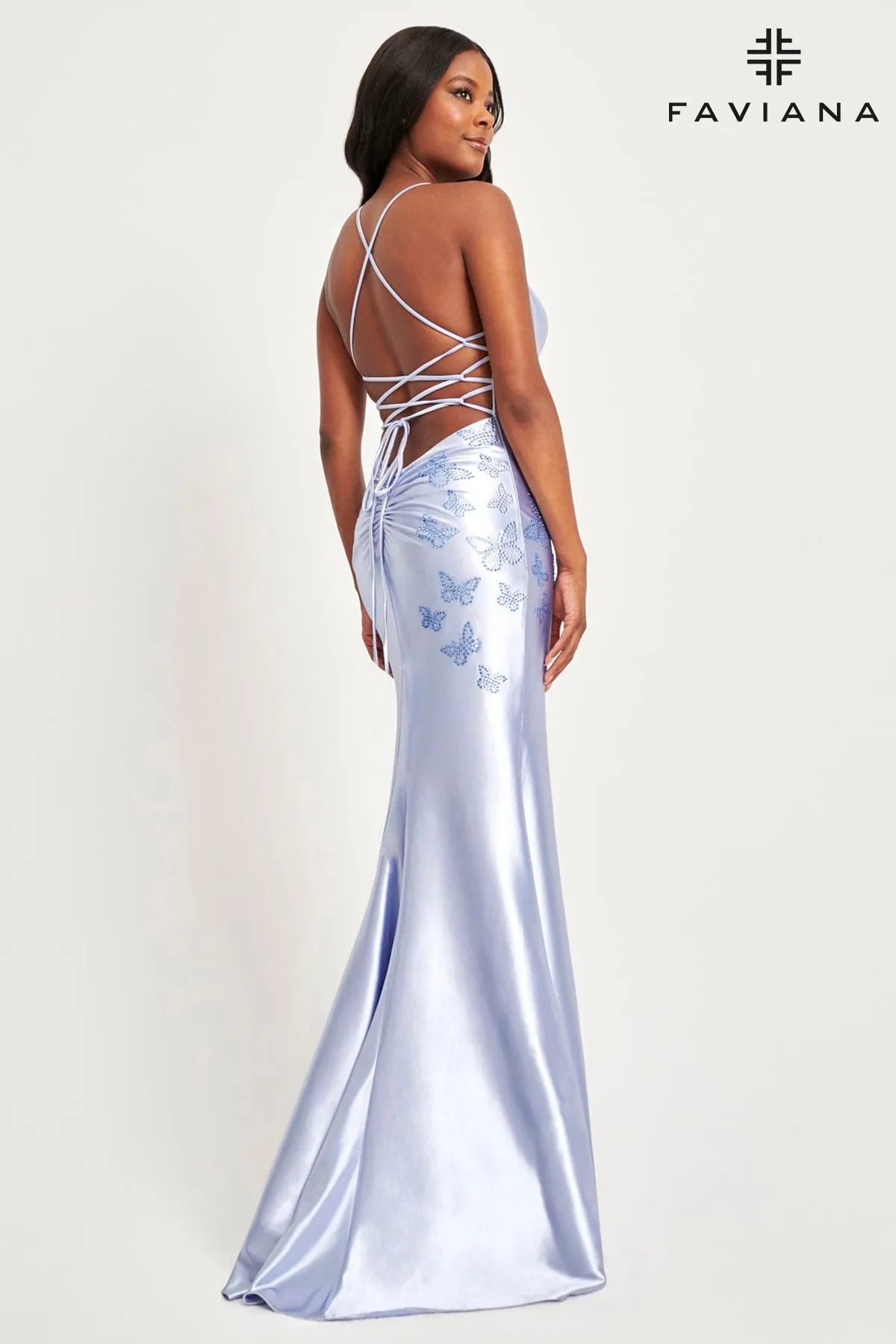 Faviana 11053 Long Slit Formal Prom Lace Beaded Dress