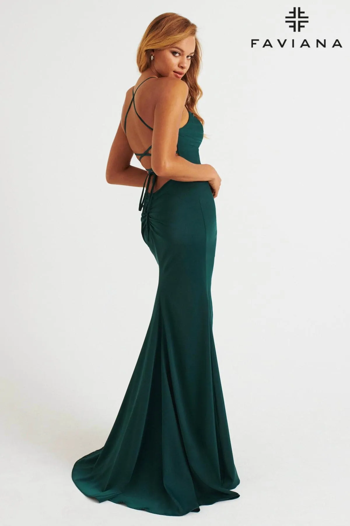 Faviana 11064 Fitted Long Formal Prom Slit Pleated Dress