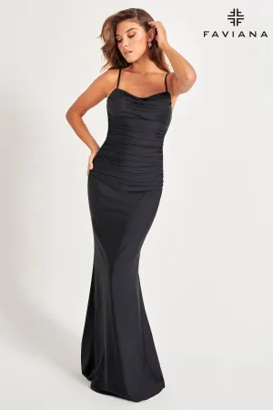 Faviana 11072 Long Ruched Prom Formal Dress