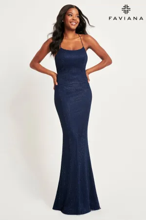 Faviana 11077 Long Fitted Formal Prom Lace Dress