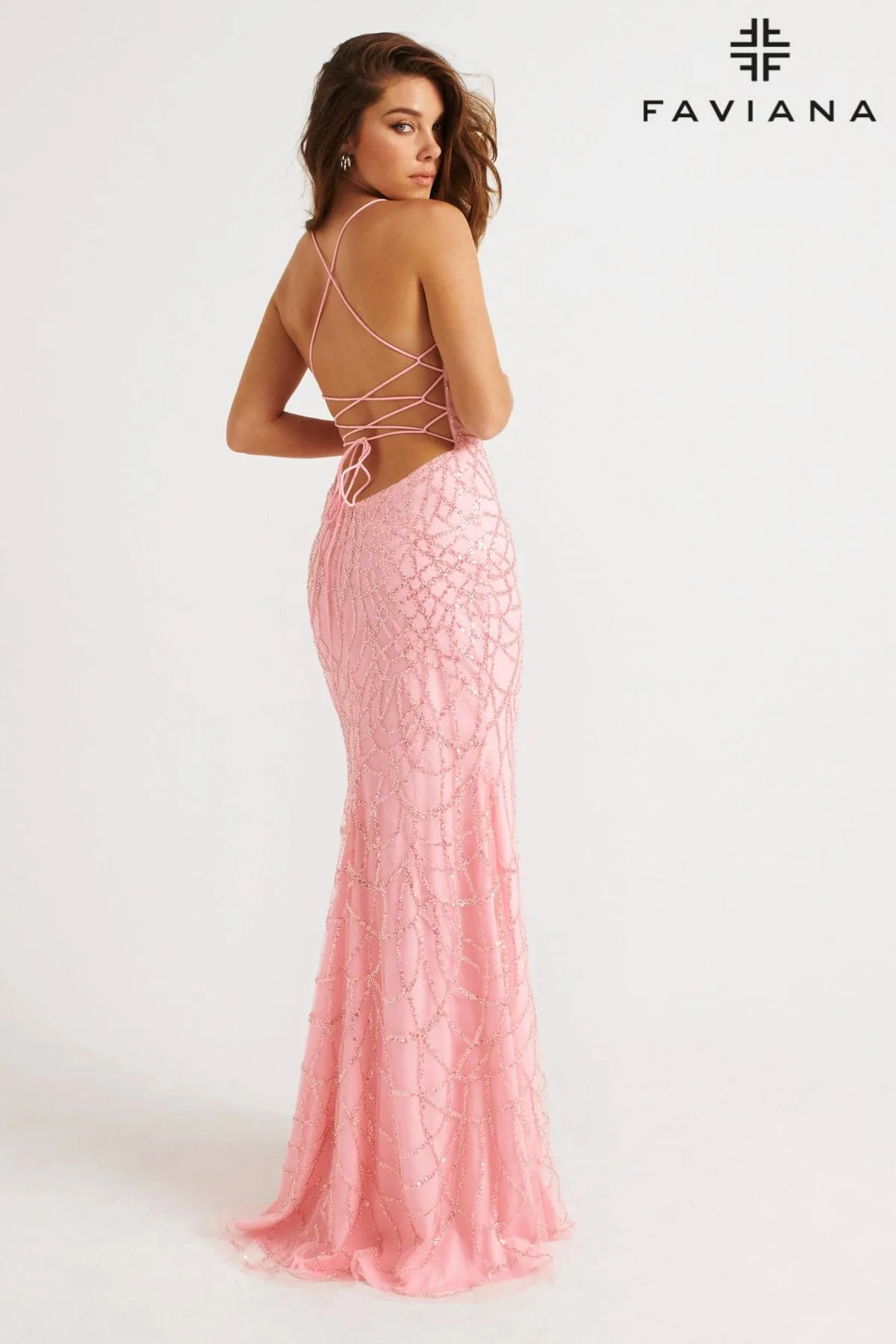 Faviana 11084 Long Prom Beaded Slit Formal Dress