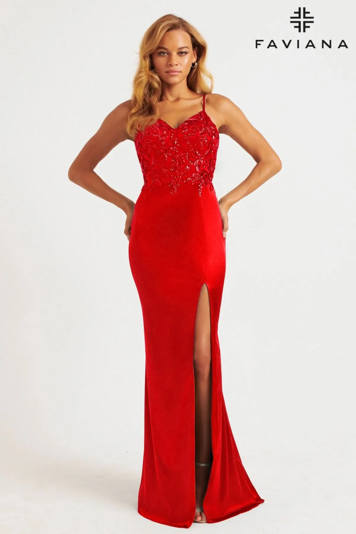 Faviana 11200 Long Prom Slit Formal Sequin Dress