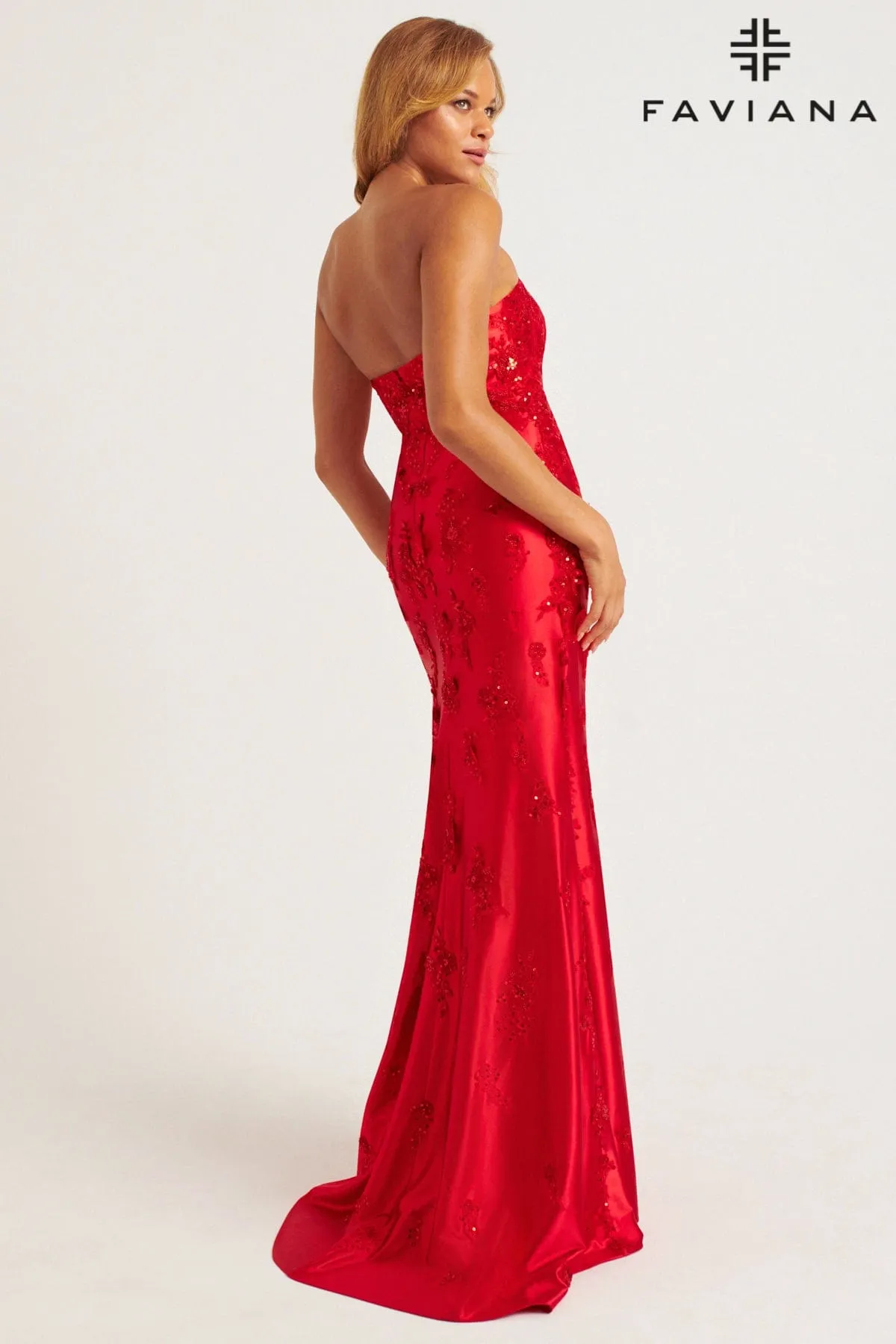 Faviana 11228 Long Fitted Formal Applique Prom Dress