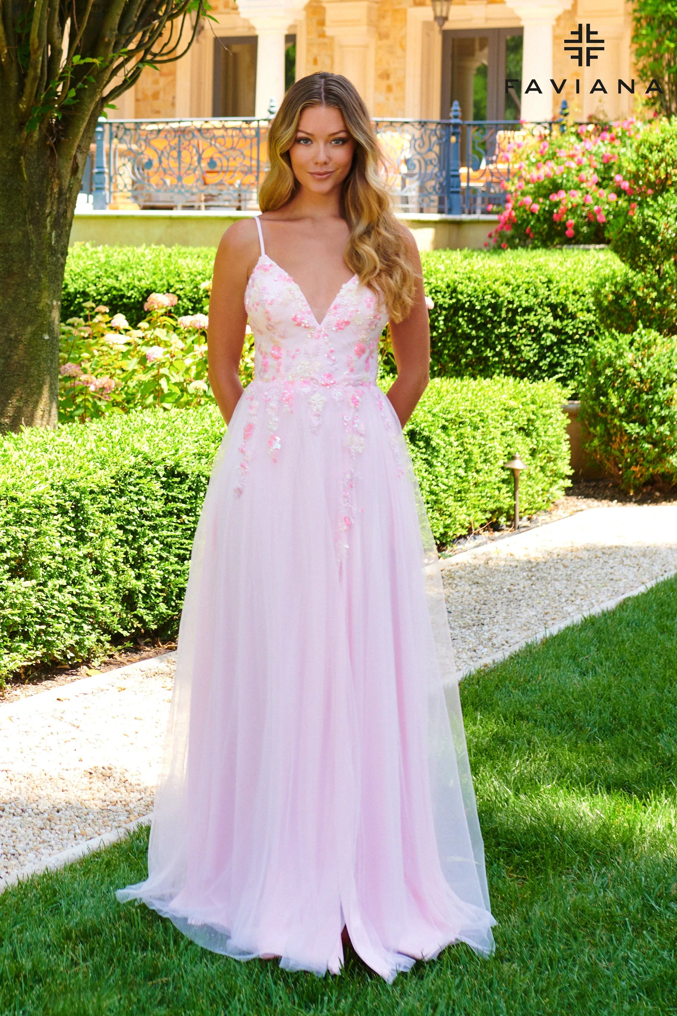 Faviana 11232 Beaded A Line Long Formal Prom Dress