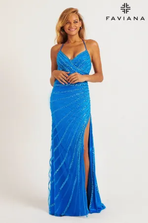 Faviana 11242 Beaded Long Slit Formal Fitted Prom Dress