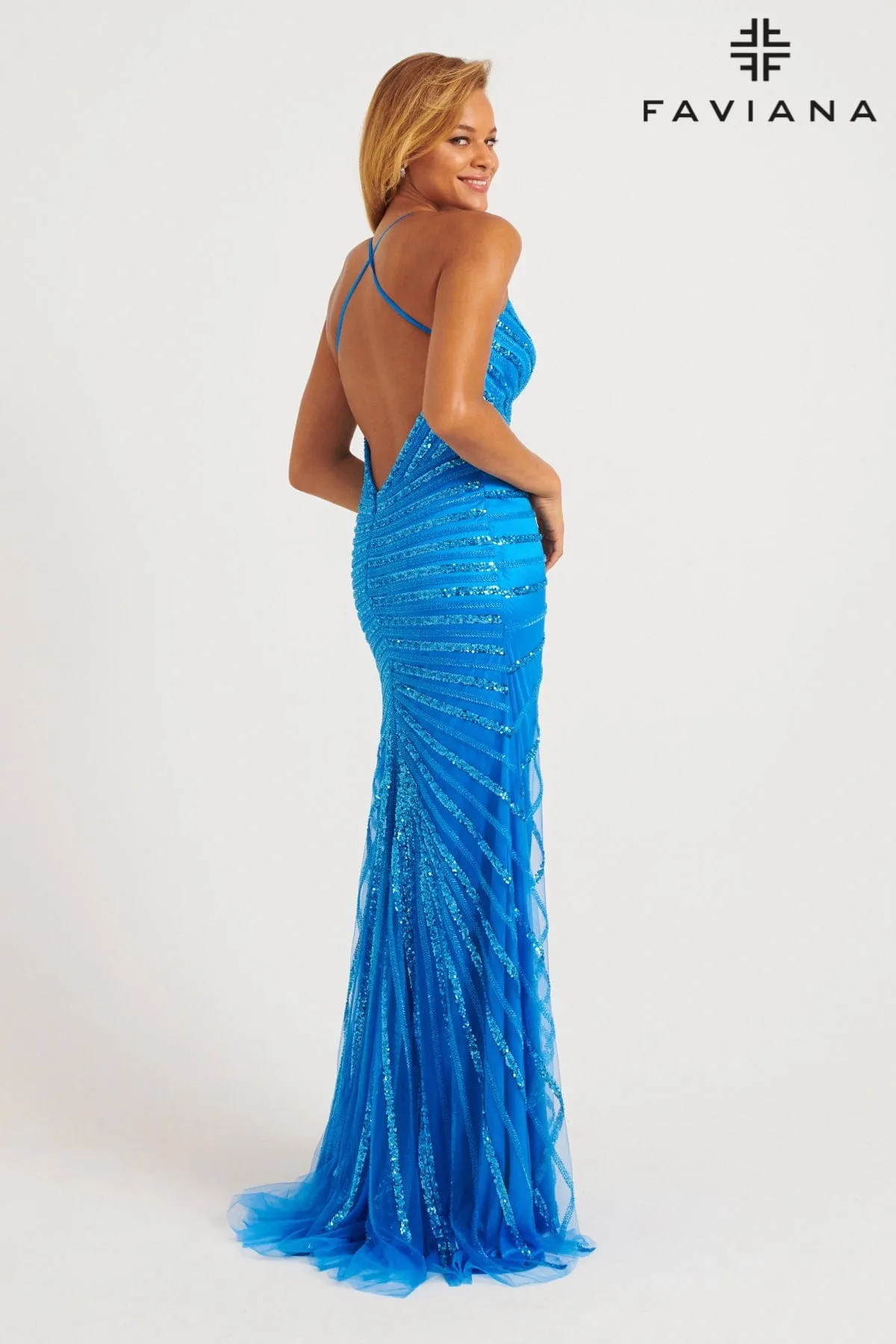 Faviana 11242 Beaded Long Slit Formal Fitted Prom Dress