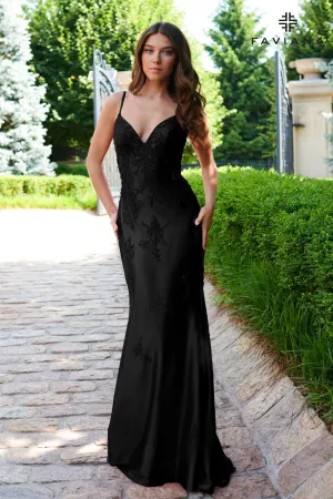 Faviana 11245 Long Beaded Prom Formal Lace Dress