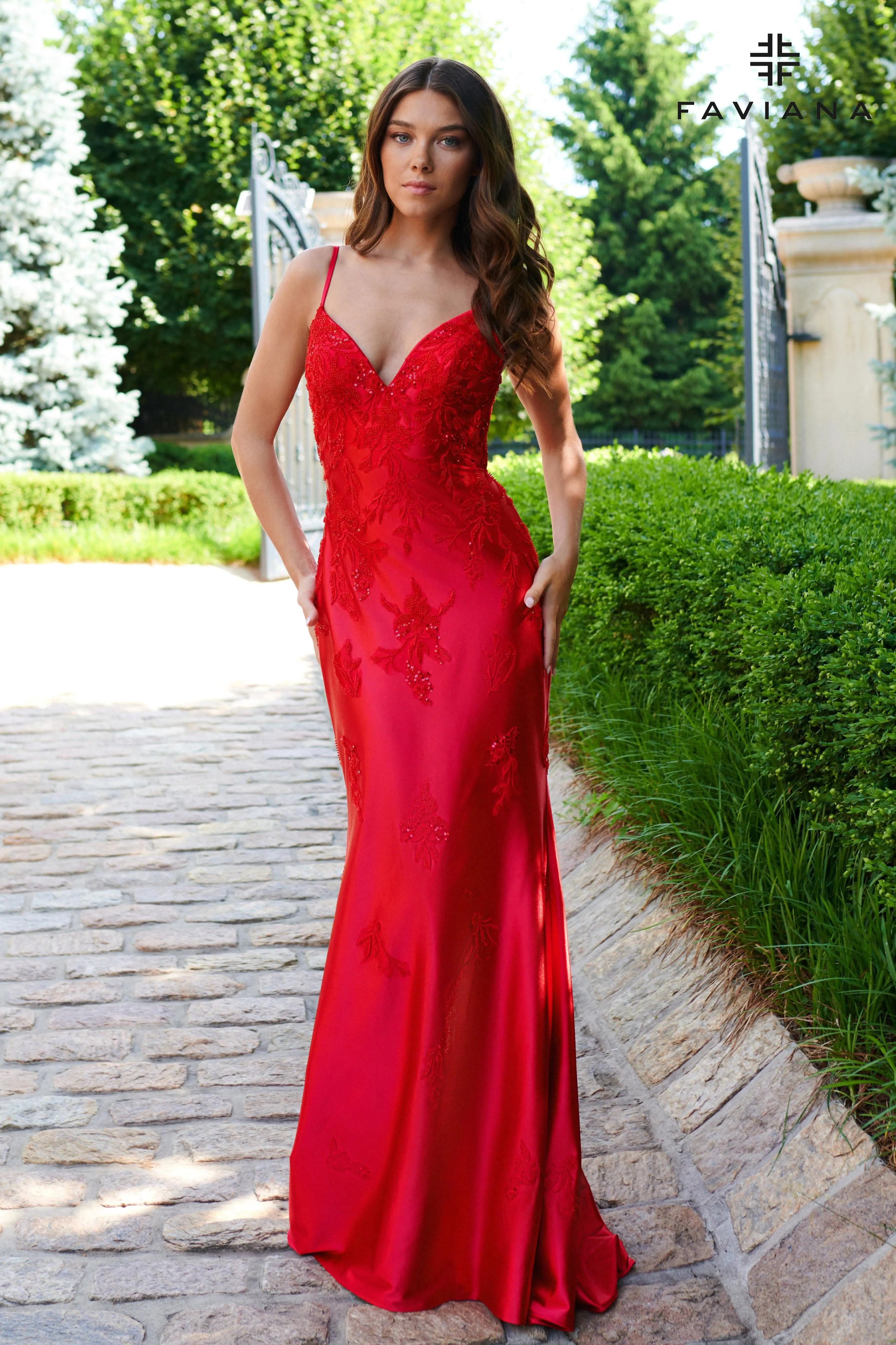 Faviana 11245 Long Beaded Prom Formal Lace Dress