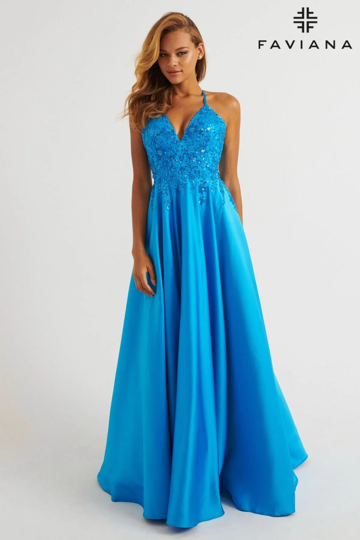 Faviana 11260 Beaded Long Ball Gown Lace Prom Dress