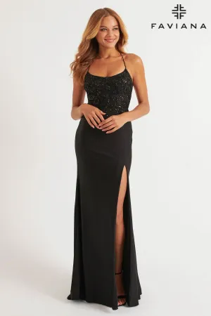 Faviana 11264 Long Fitted Formal Beaded Slit Prom Dress