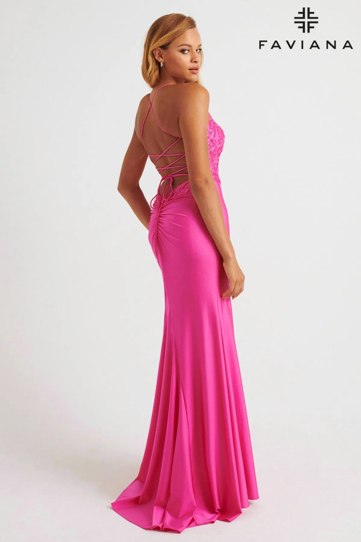 Faviana 11264 Long Fitted Formal Beaded Slit Prom Dress