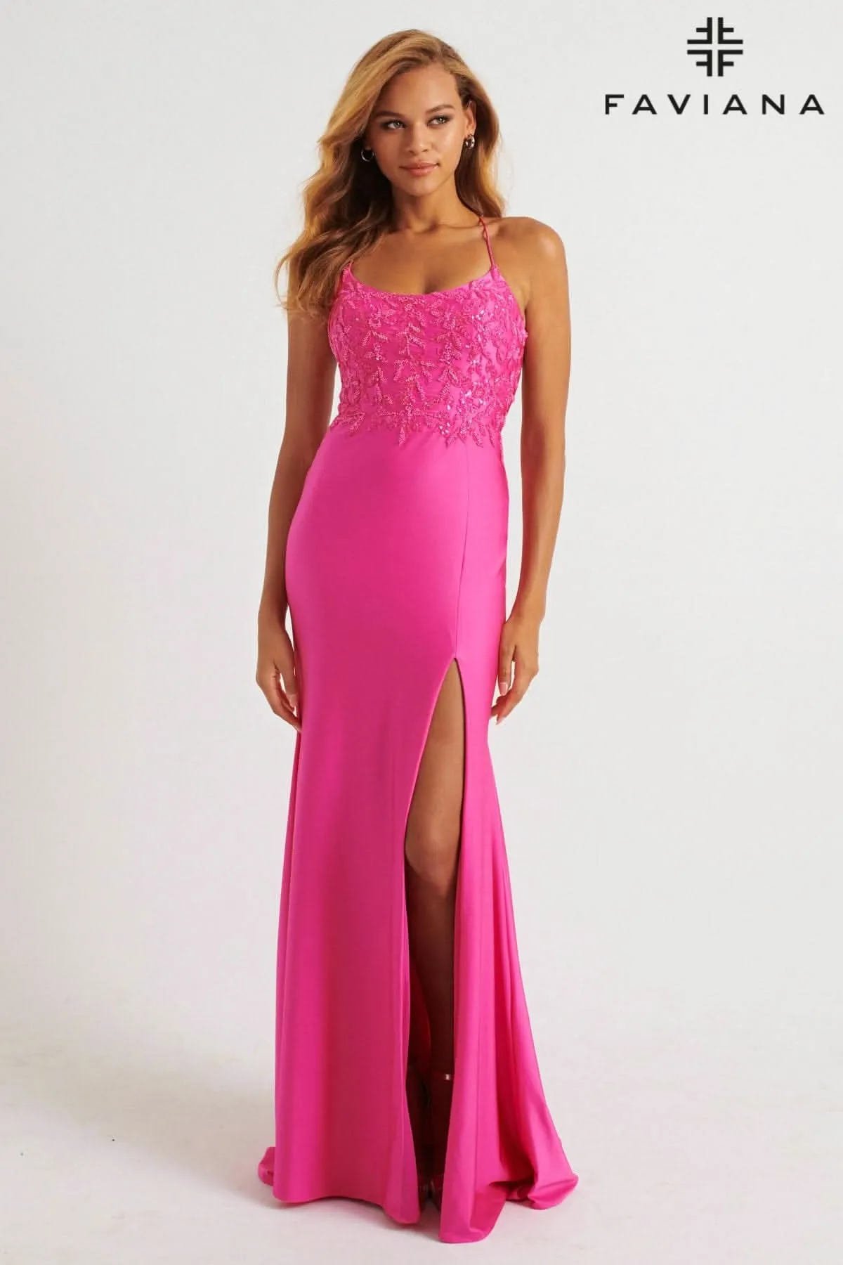 Faviana 11264 Long Fitted Formal Beaded Slit Prom Dress