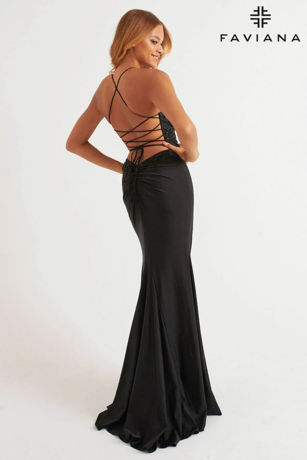 Faviana 11264 Long Fitted Formal Beaded Slit Prom Dress