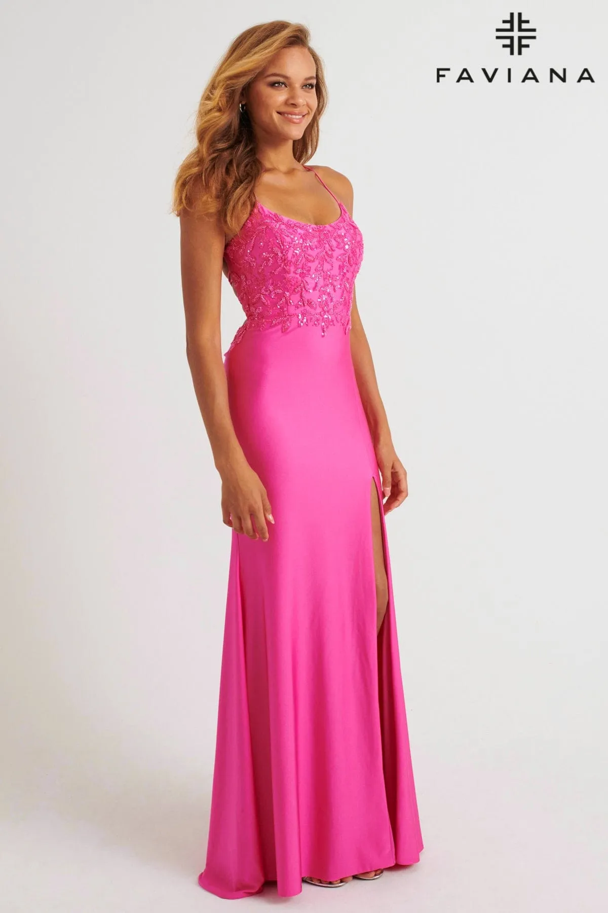 Faviana 11264 Long Fitted Formal Beaded Slit Prom Dress