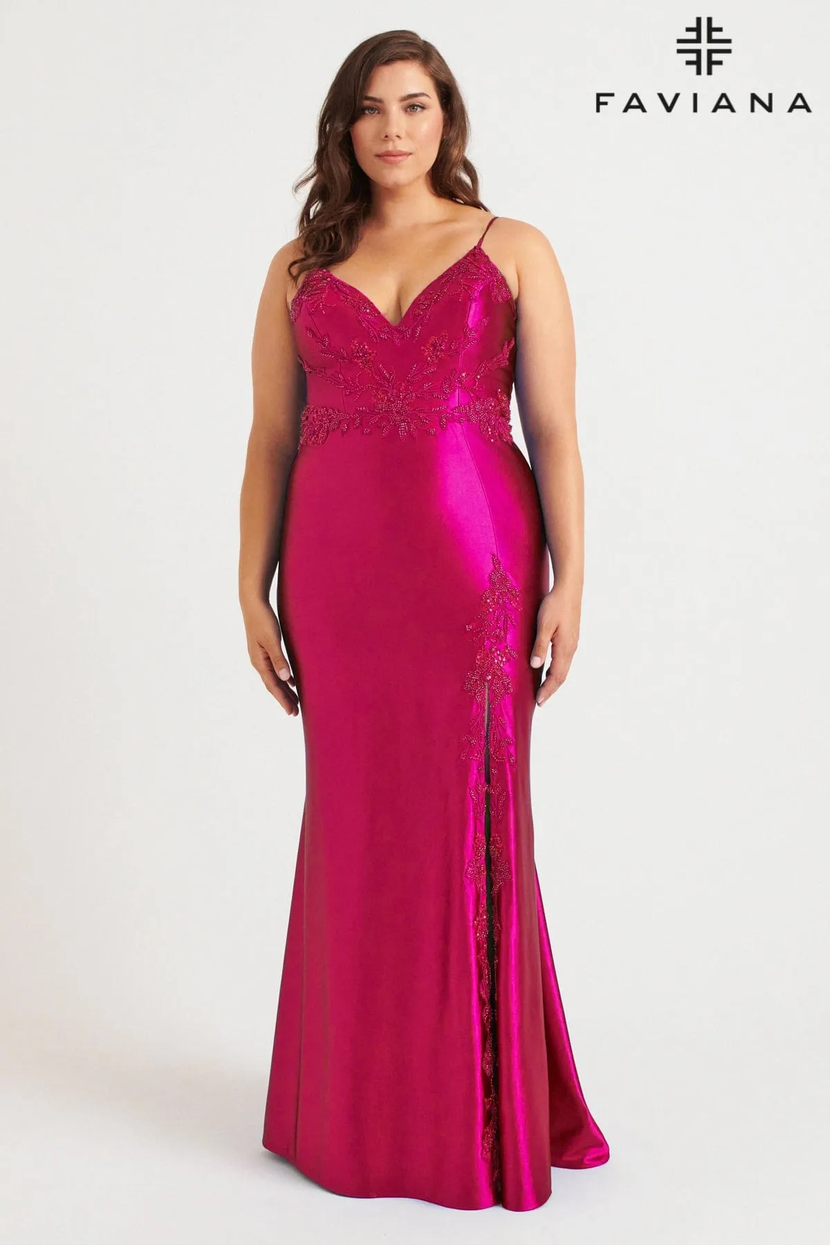 Faviana 9562 Long Prom Formal Beaded Plus Size Dress