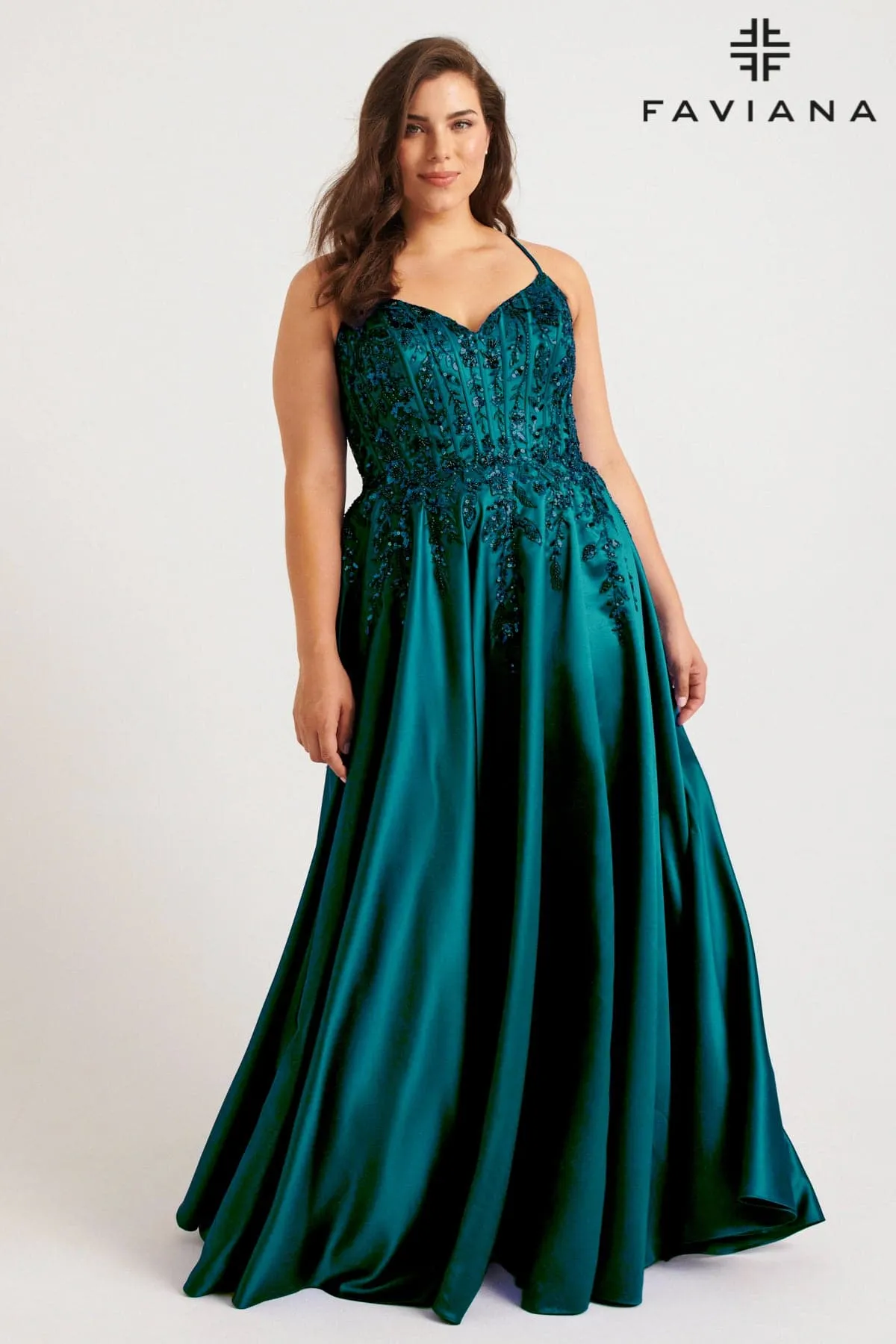 Faviana 9575 Plus Size Corset Long Formal A Line Prom Dress