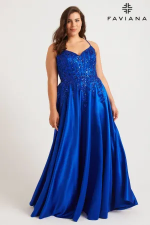 Faviana 9575 Plus Size Corset Long Formal A Line Prom Dress