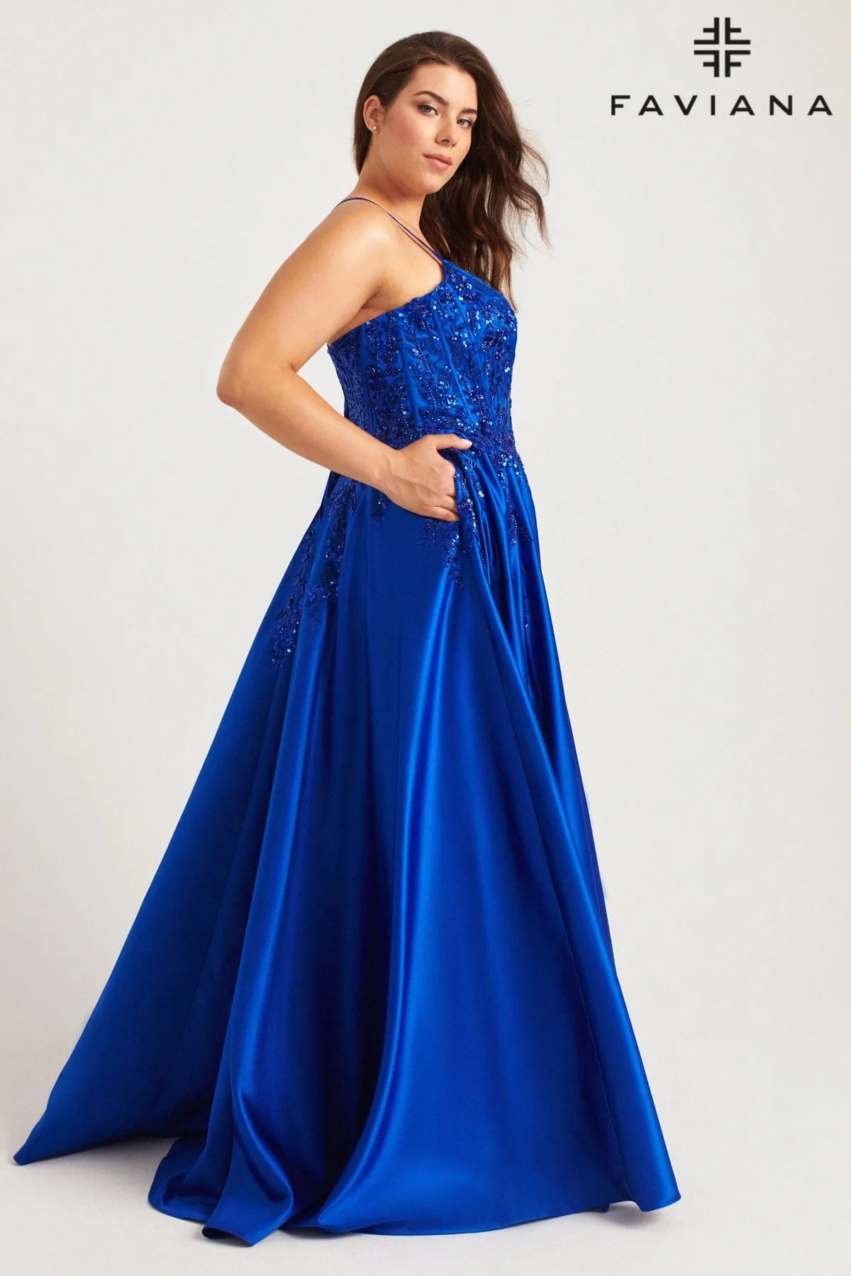 Faviana 9575 Plus Size Corset Long Formal A Line Prom Dress