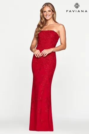 Faviana S10507 Prom Fitted Long Formal Lace Dress