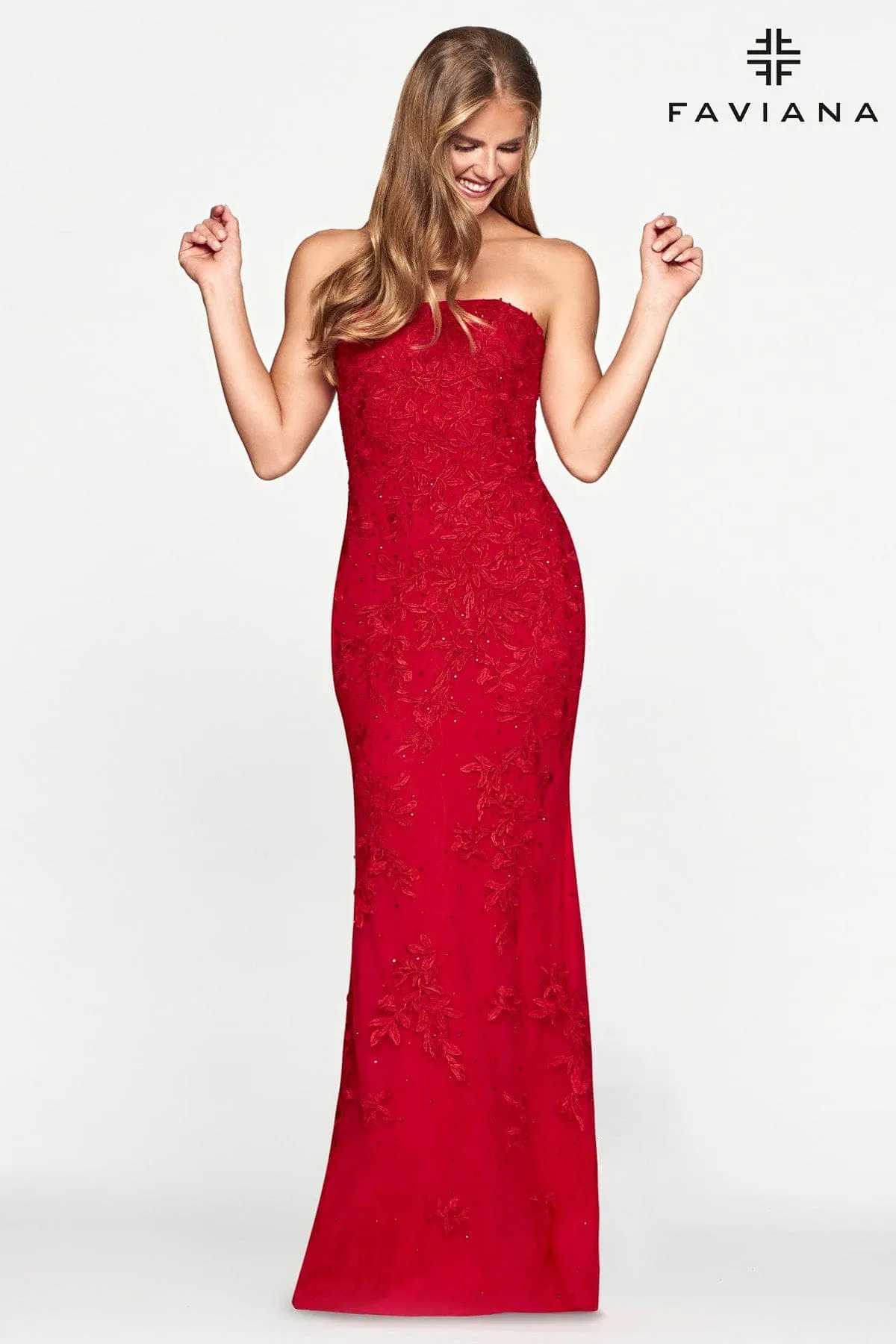 Faviana S10507 Prom Fitted Long Formal Lace Dress