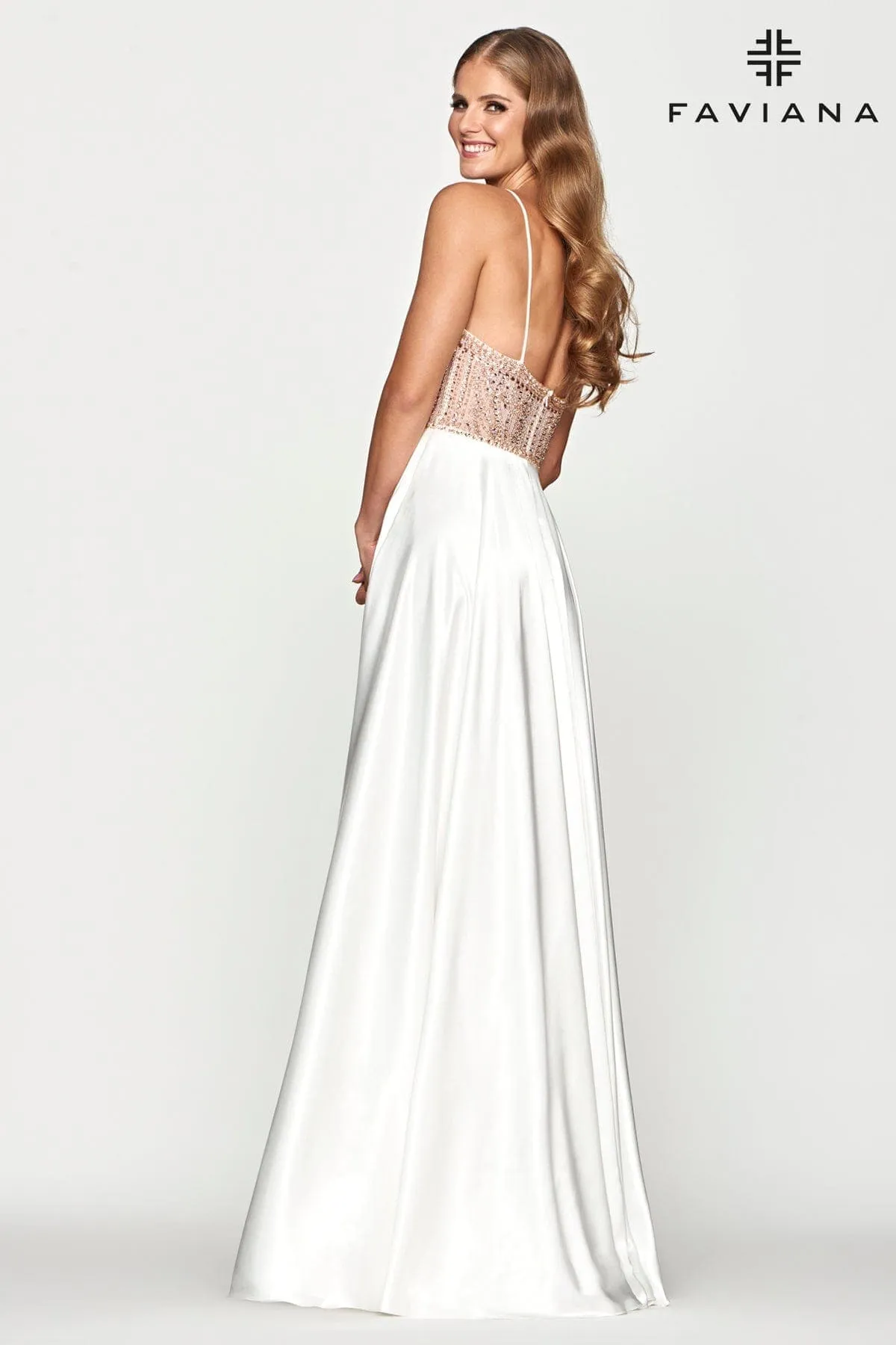 Faviana S10649 Prom Long Formal Beaded A Line Corset Dress