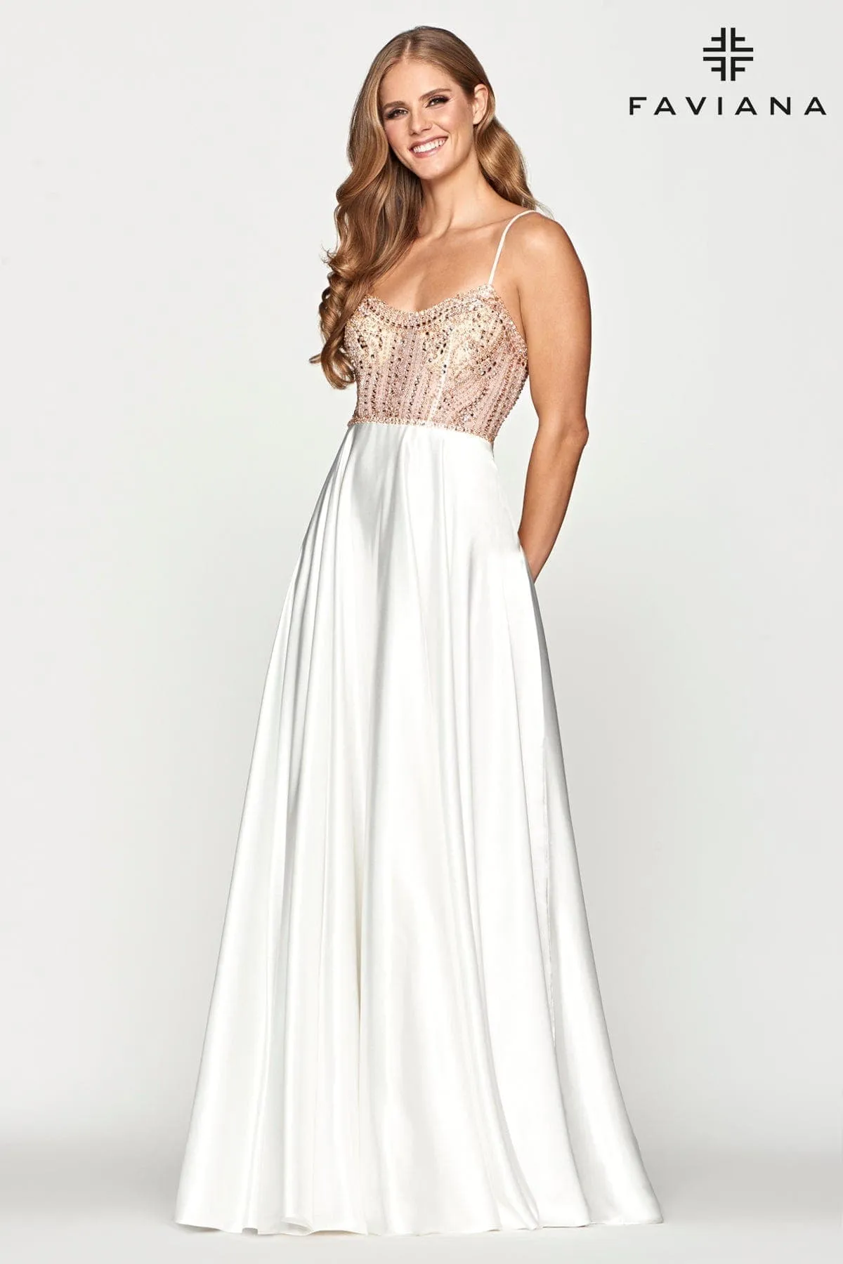 Faviana S10649 Prom Long Formal Beaded A Line Corset Dress