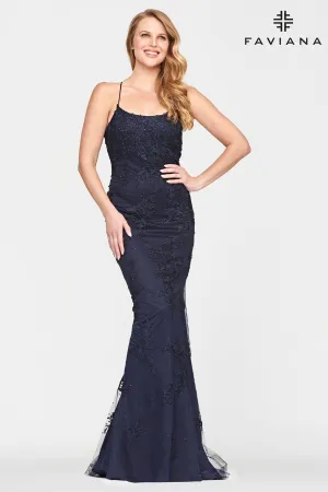 Faviana S10721 Formal Long Fitted Lace Prom Dress