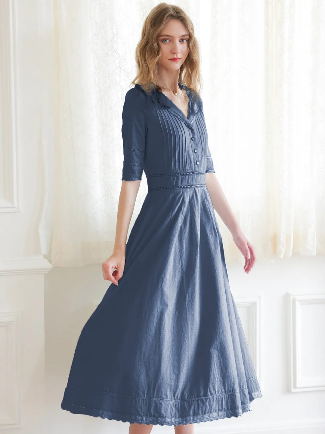 Fiona 100% Cotton Emerald Green Midi Dress