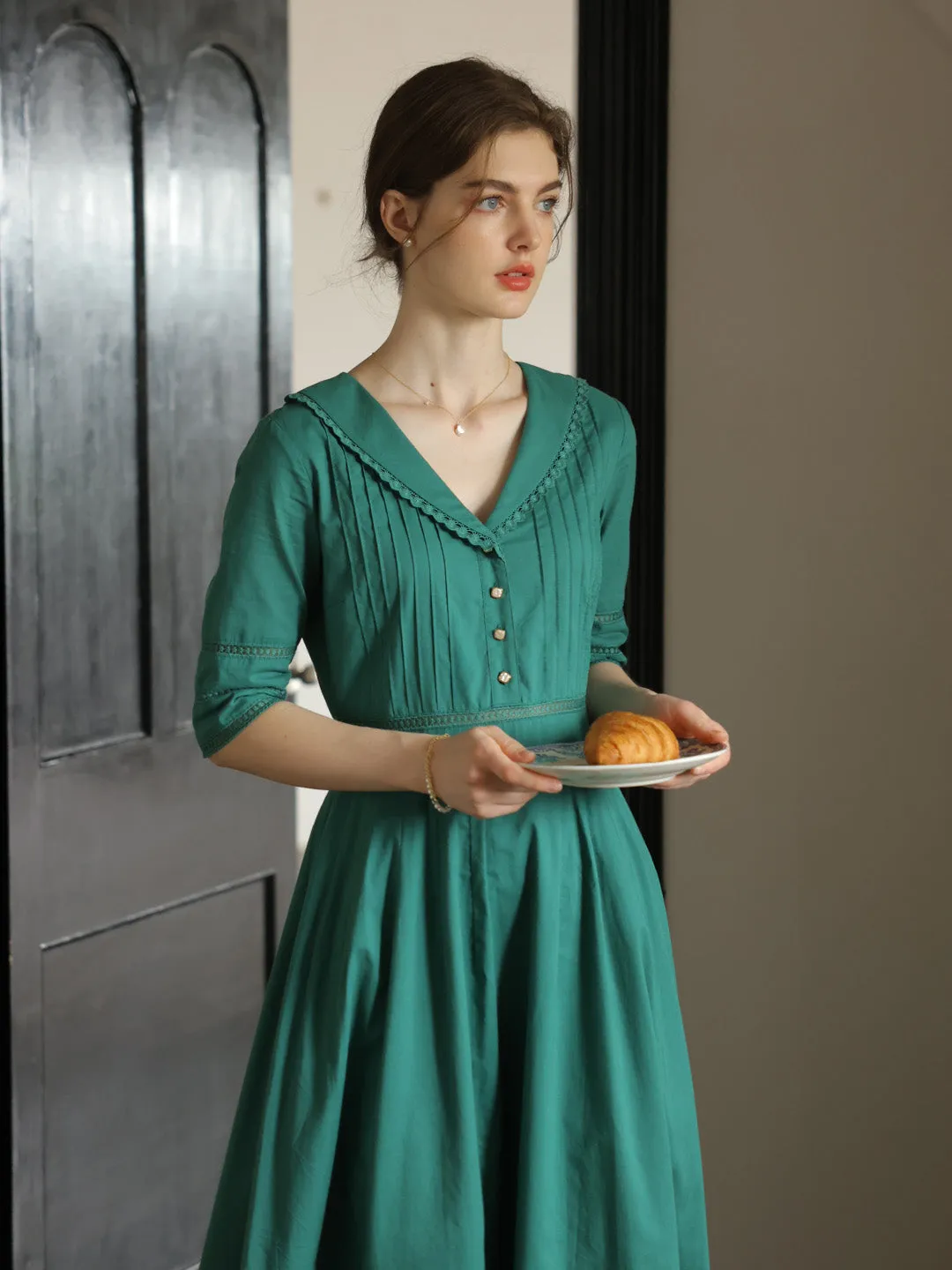 Fiona 100% Cotton Emerald Green Midi Dress