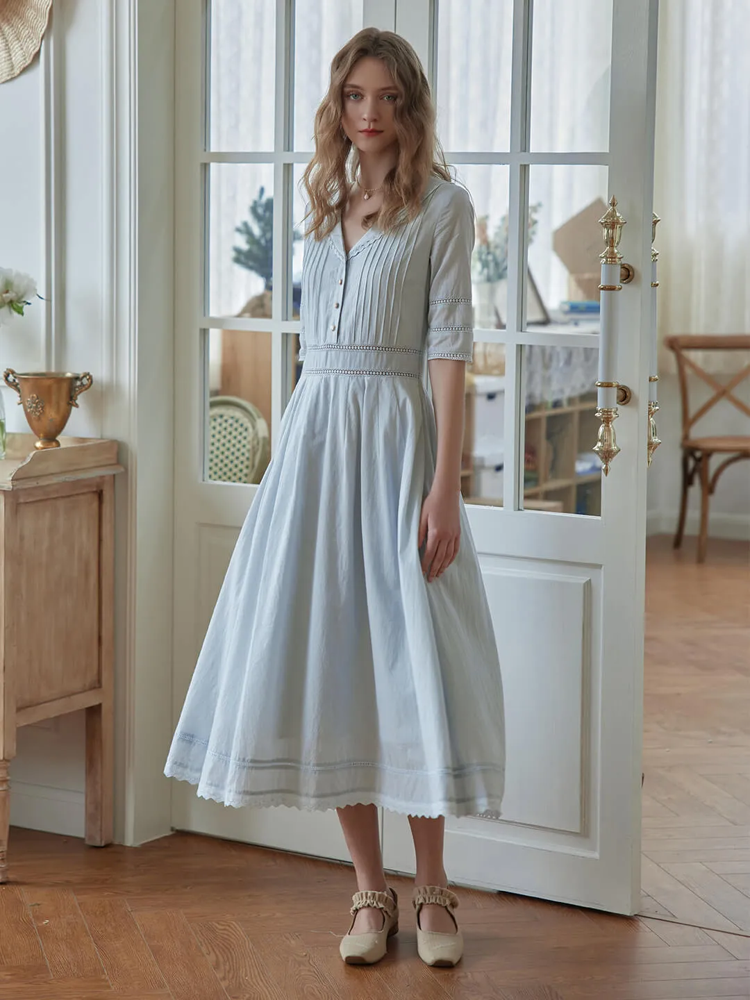 Fiona 100% Cotton Emerald Green Midi Dress