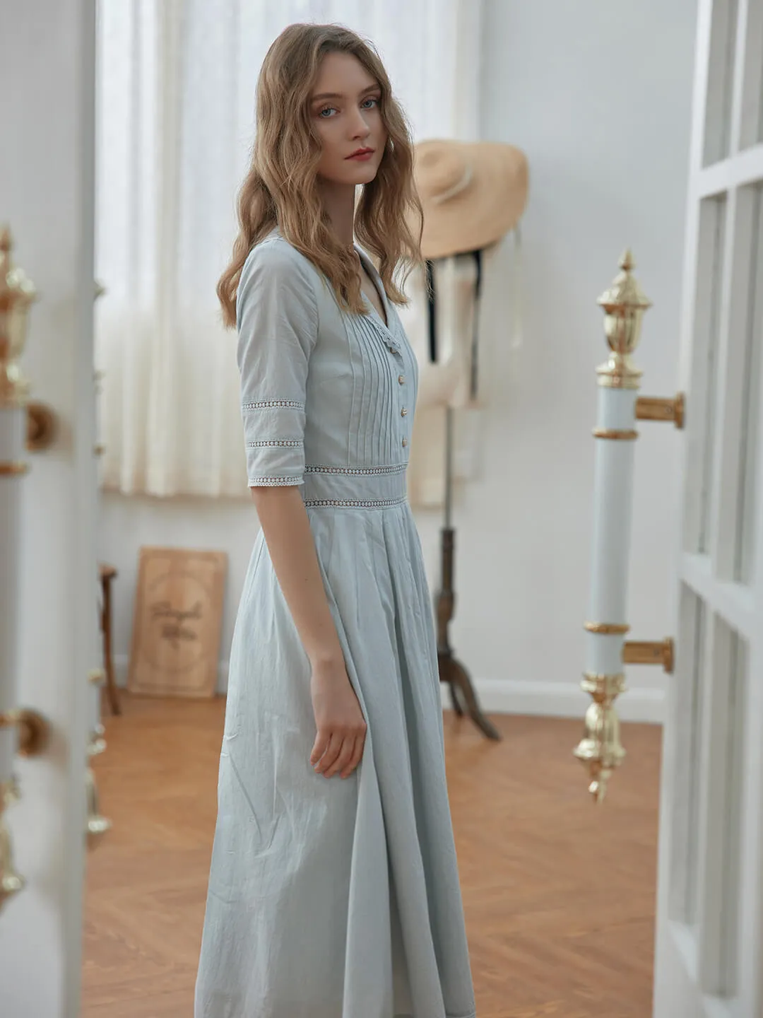 Fiona 100% Cotton Emerald Green Midi Dress