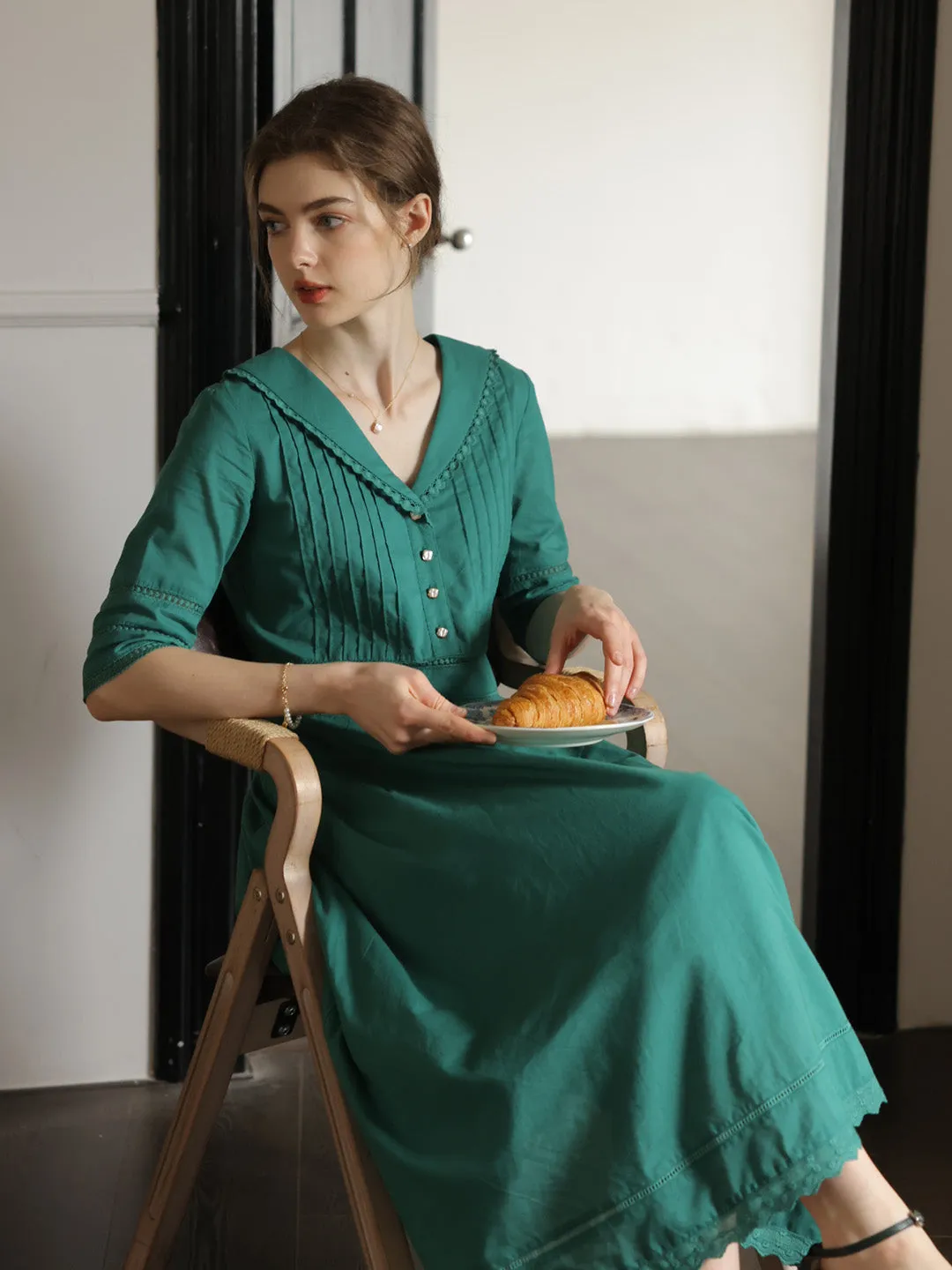 Fiona 100% Cotton Emerald Green Midi Dress