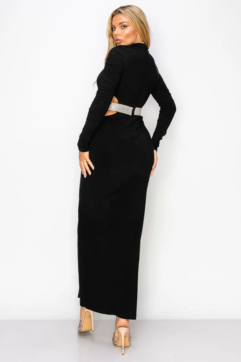 Fitted Slit Long Sleeve Cutout Dress