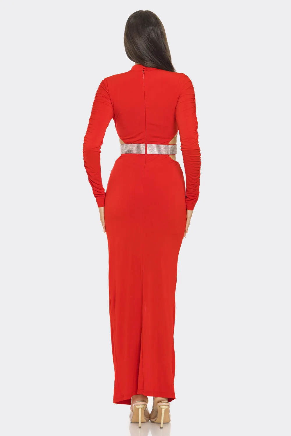 Fitted Slit Long Sleeve Cutout Dress