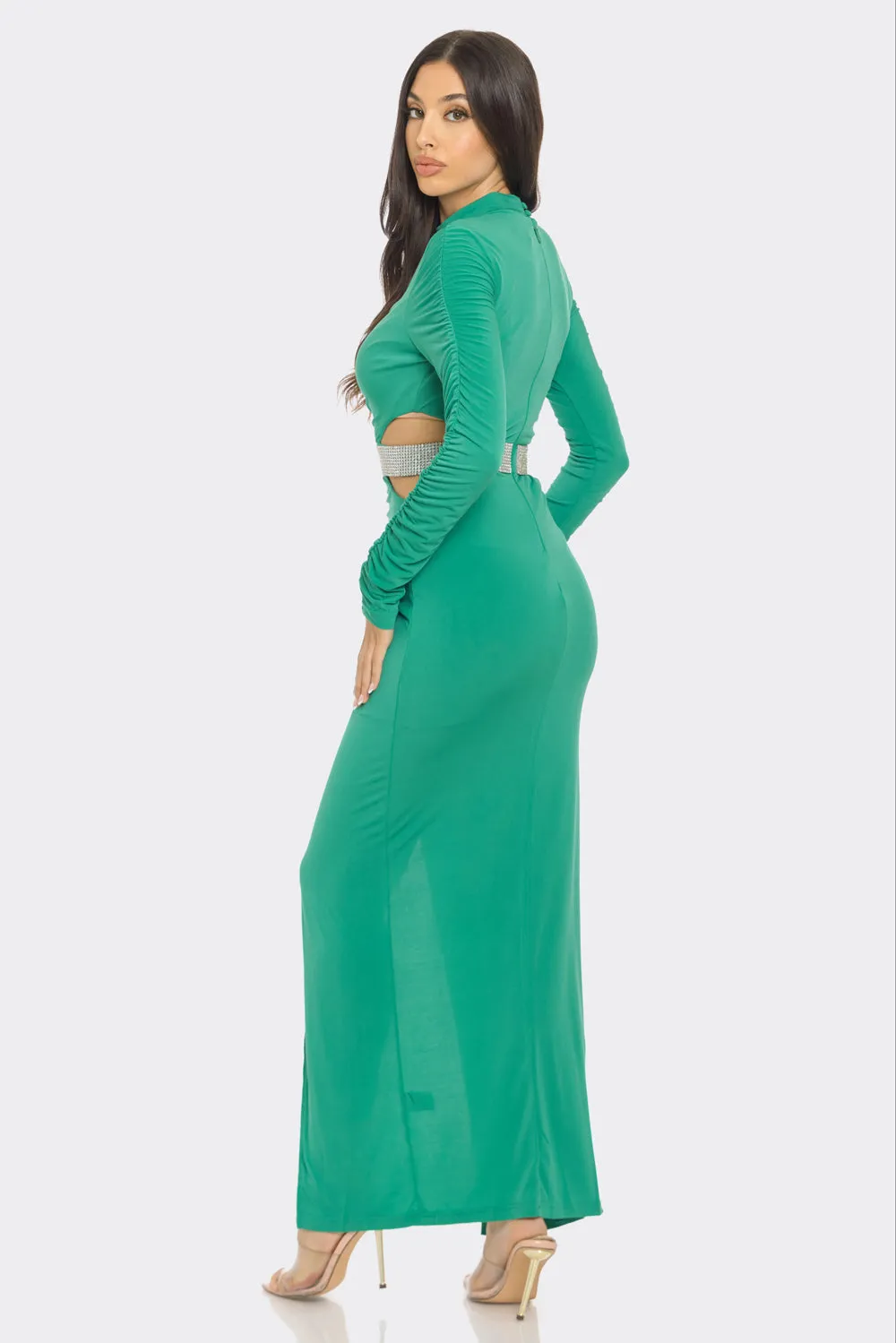 Fitted Slit Long Sleeve Cutout Dress