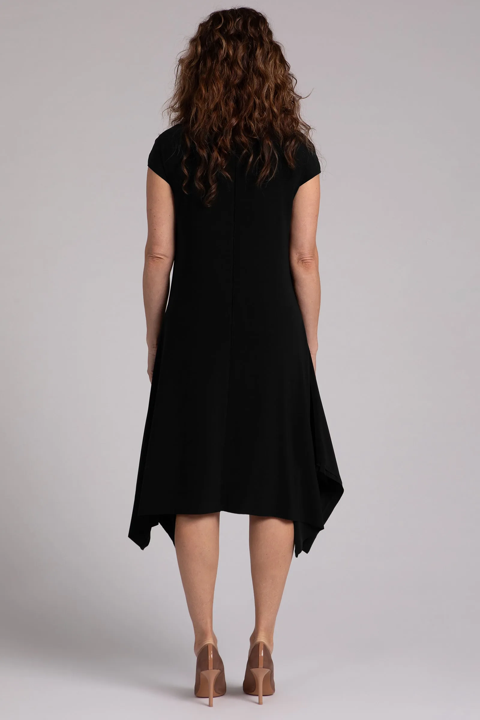 Flounce Funnel Neck Dress | Black
