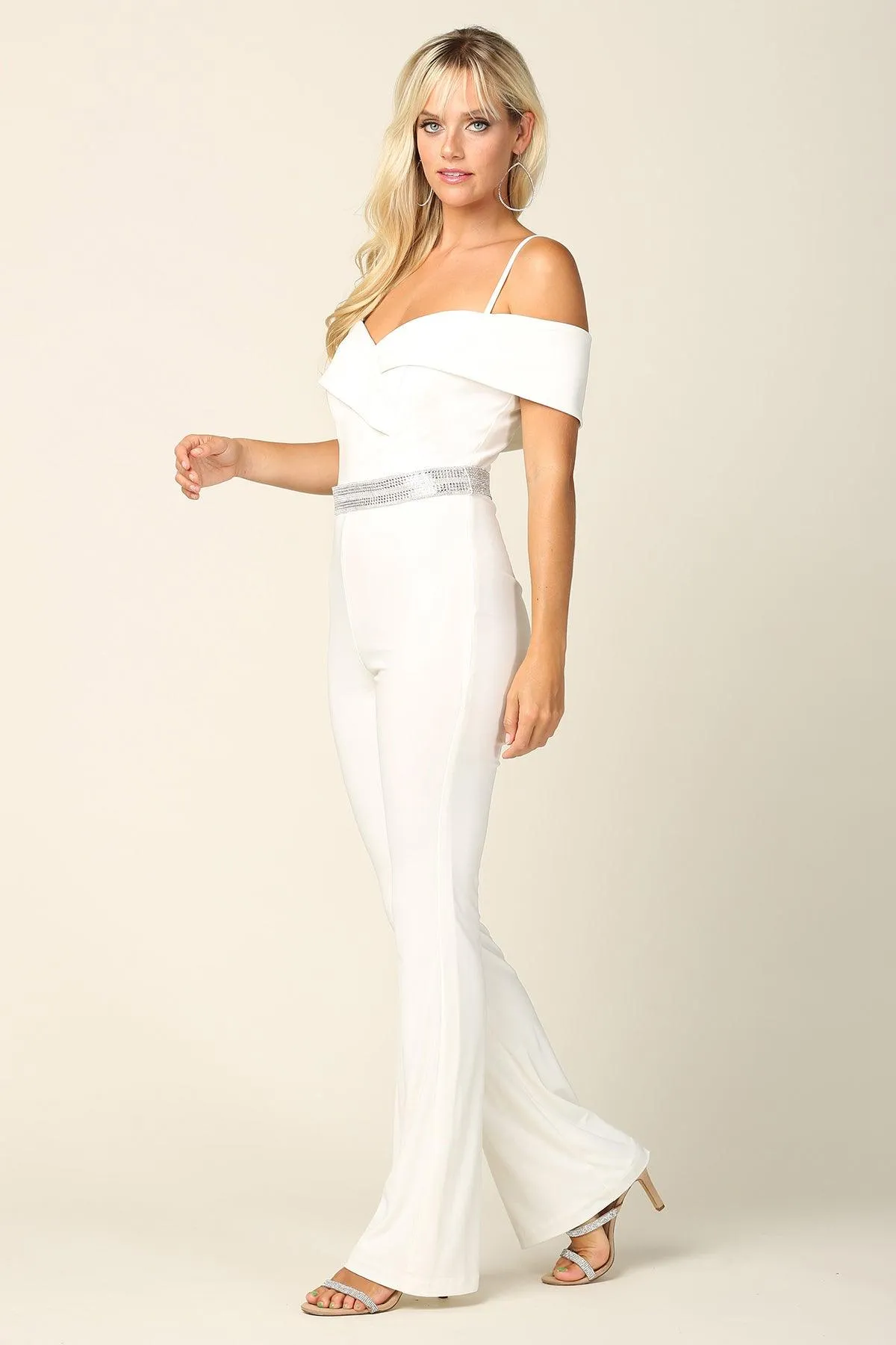 Formal Off Shoulder Fitted Evening Jumpsuit
