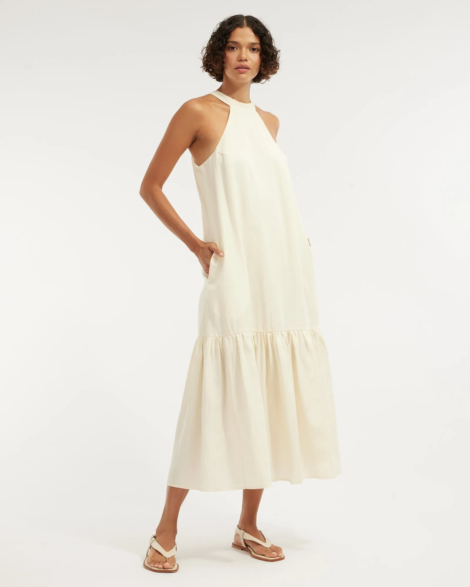 Frankie Tie Neck Maxi Dress - Cream