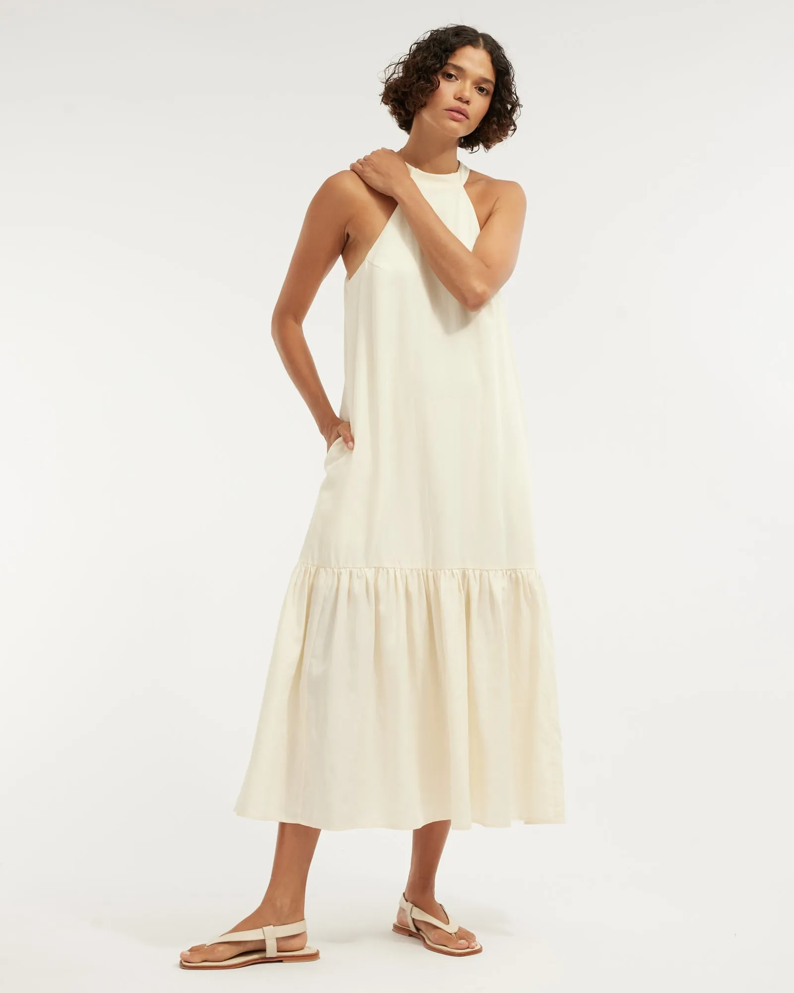 Frankie Tie Neck Maxi Dress - Cream