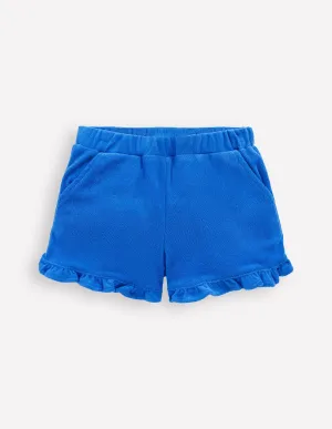 Frill Hem Towelling Shorts-Kingfisher Blue