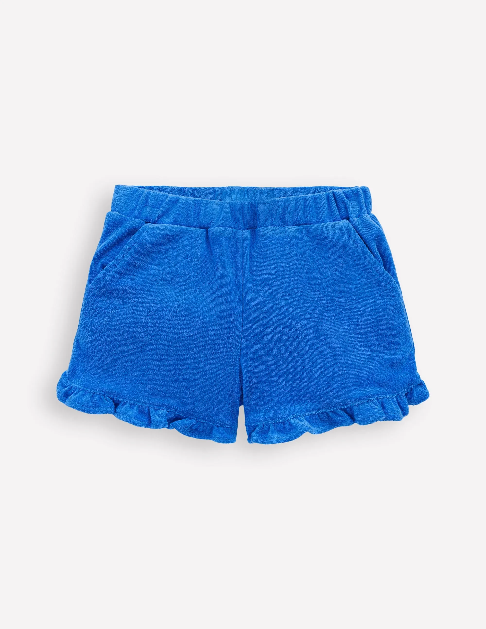 Frill Hem Towelling Shorts-Kingfisher Blue