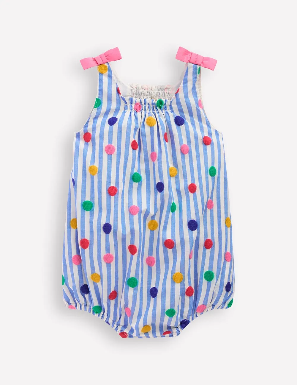 Girls Bubble Romper-Rainbow Spot Stripe